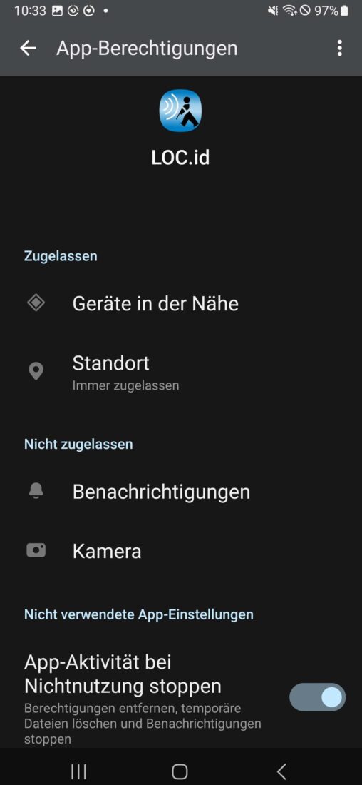 Screenshot der Android-Standort-Einstellungen